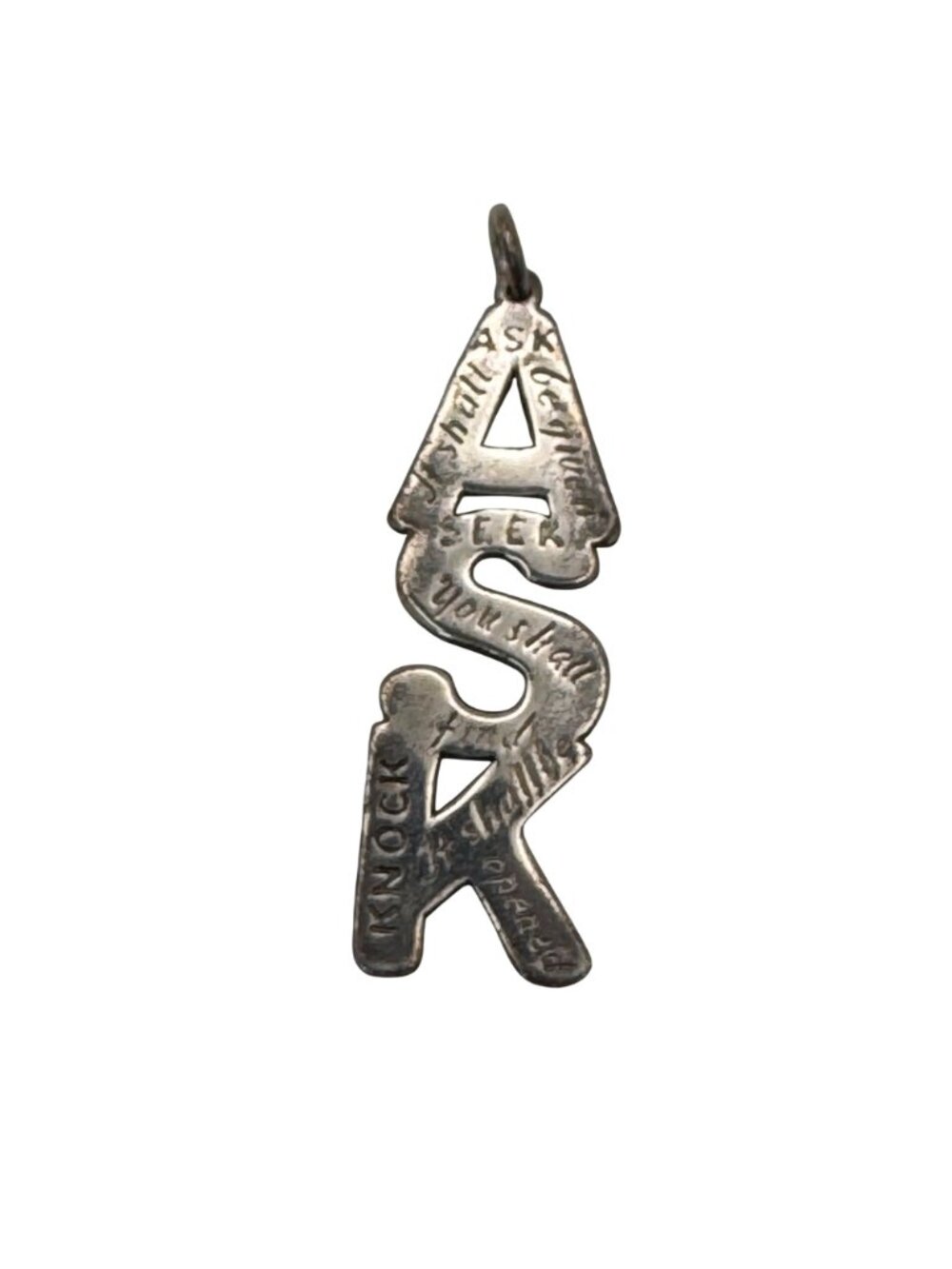 ASK Religious Pendant Charm Matthew 7:7 Silver Ton 2003 Christian Signed G Terry - Picture 8 of 11